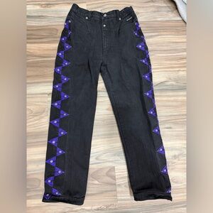 Vintage Black Jeans with Purple Detailing